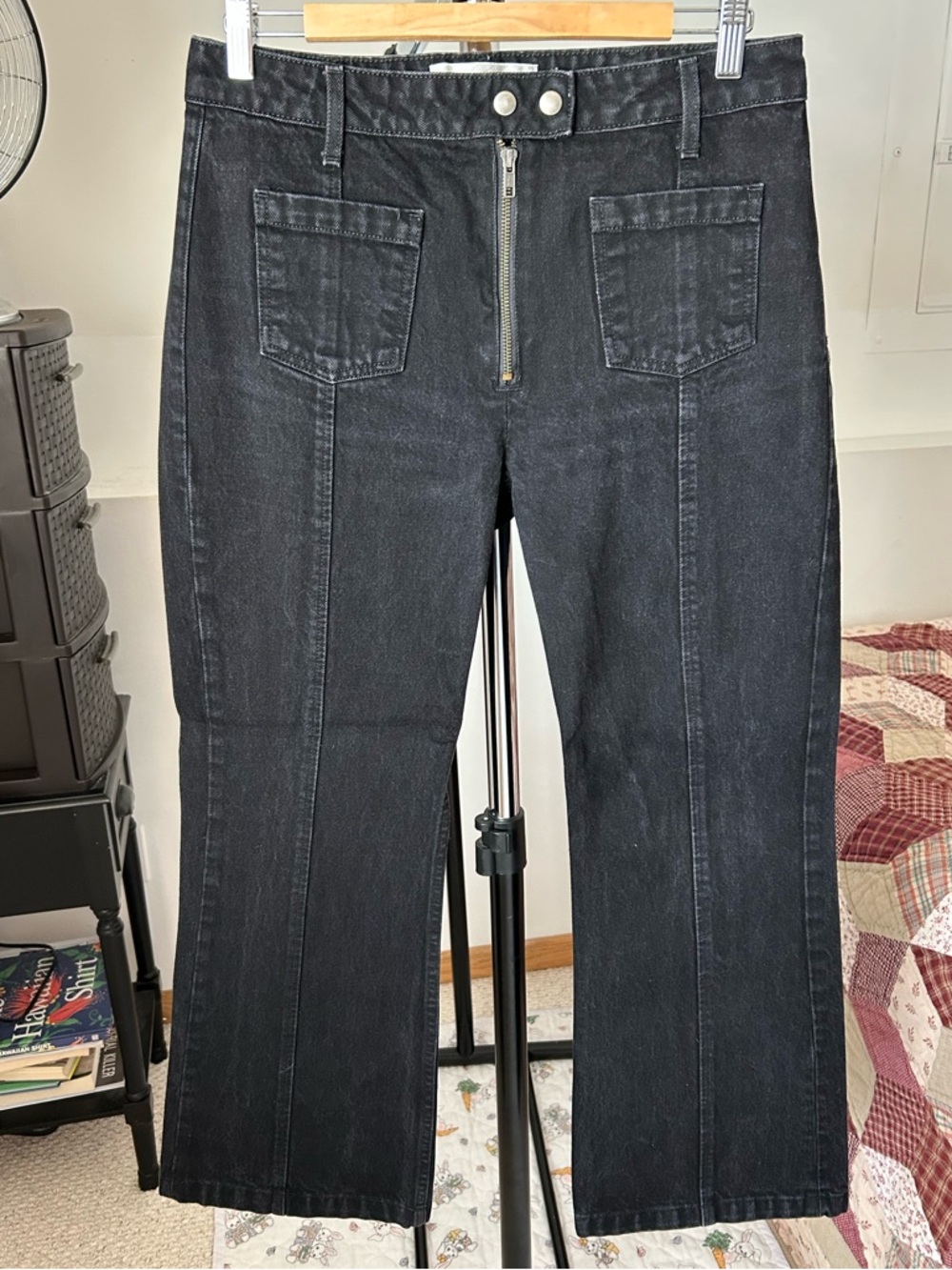 Reformation Seamed Patch Pocket Elle Jeans Black 30